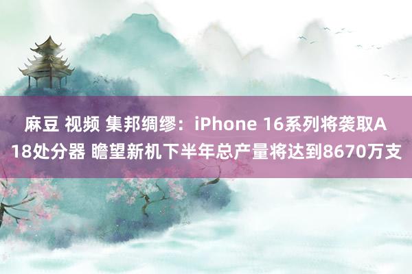 麻豆 视频 集邦绸缪：iPhone 16系列将袭取A18处分器 瞻望新机下半年总产量将达到8670万支