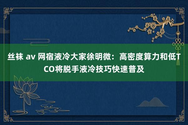 丝袜 av 网宿液冷大家徐明微：高密度算力和低TCO将脱手液冷技巧快速普及