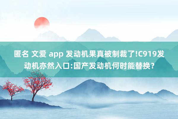 匿名 文爱 app 发动机果真被制裁了!C919发动机亦然入口:国产发动机何时能替换？