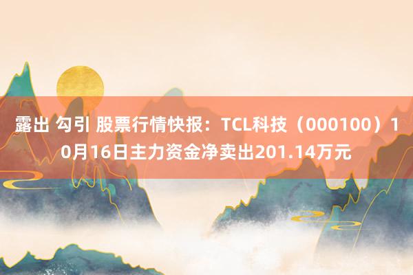 露出 勾引 股票行情快报：TCL科技（000100）10月16日主力资金净卖出201.14万元