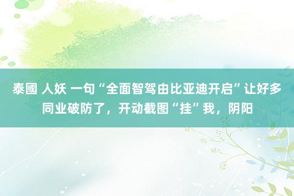 泰國 人妖 一句“全面智驾由比亚迪开启”让好多同业破防了，开动截图“挂”我，阴阳