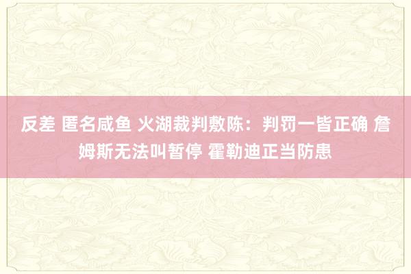 反差 匿名咸鱼 火湖裁判敷陈：判罚一皆正确 詹姆斯无法叫暂停 霍勒迪正当防患