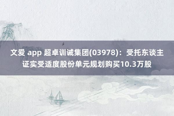 文爱 app 超卓训诫集团(03978)：受托东谈主证实受适度股份单元规划购买10.3万股